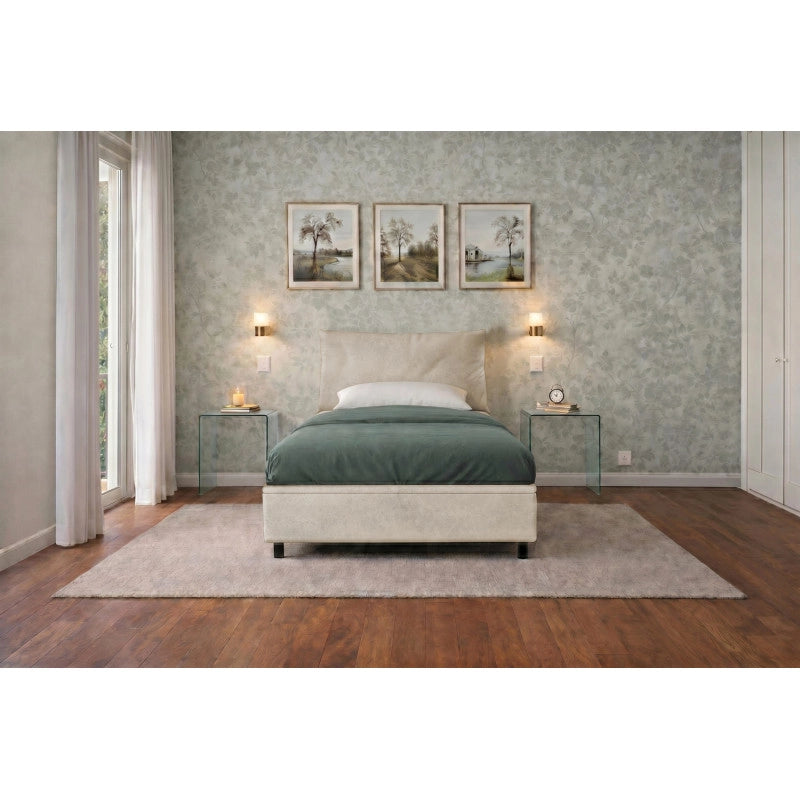 Letto imbottito Singolo 80x200 cm Soft - Contenitore,Microfibra,Sabbia
