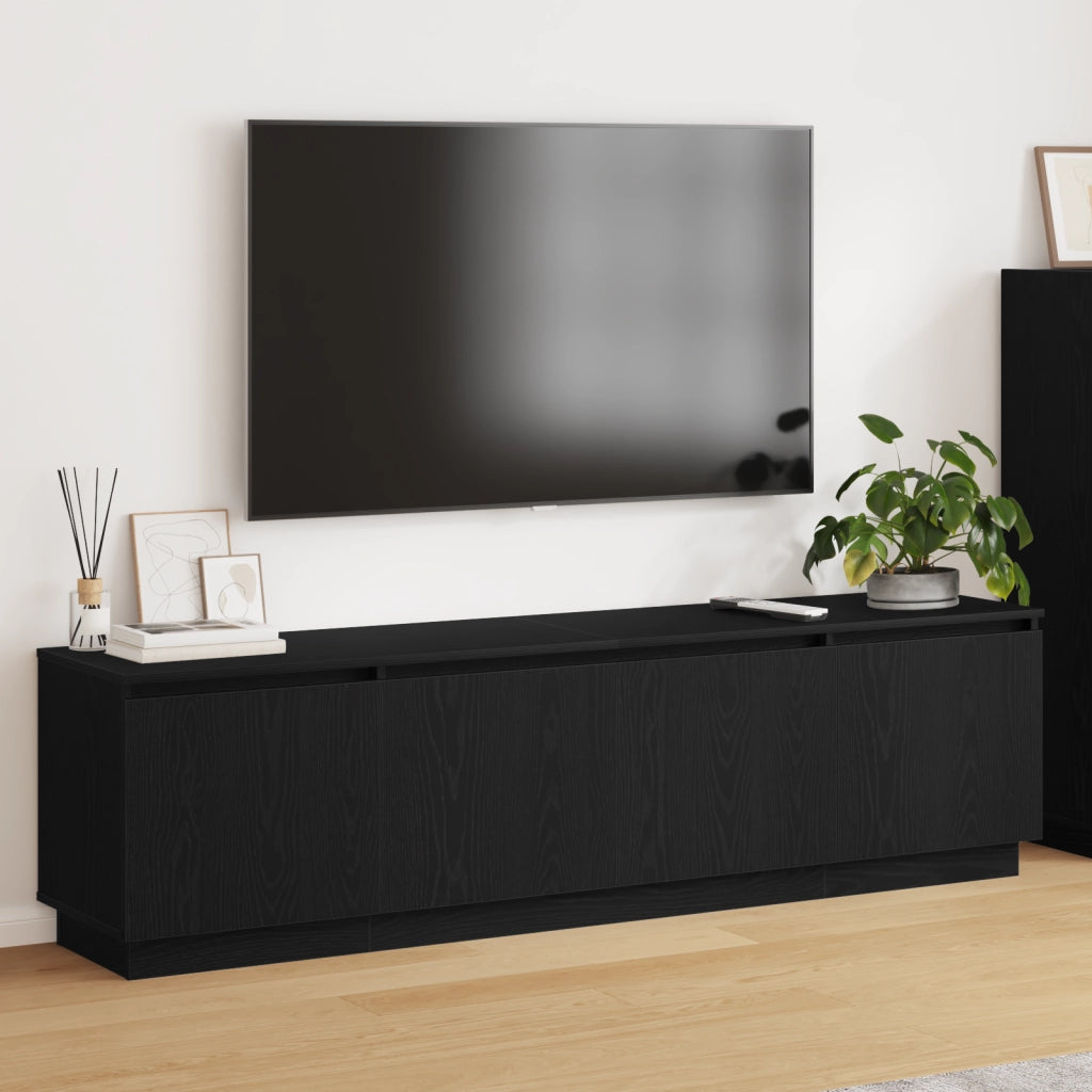 Mobile TV  con LED Nero Rovere 180x38x49 cm Legno ingegnerizzato