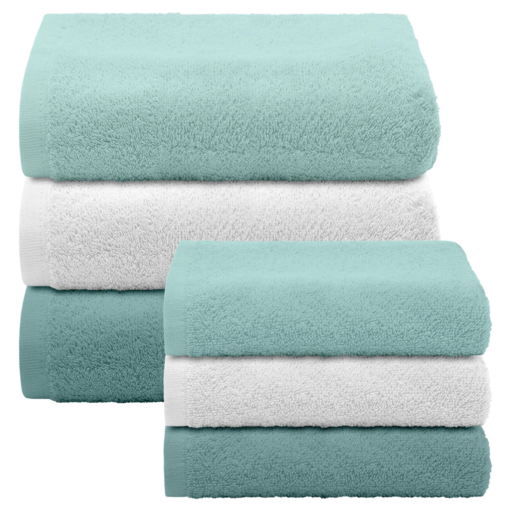 Asciugamani Bagno 100% Spugna Puro Cotone 450 Gr 6 Pezzi 3 Salvietta Viso 3 Asciugamano Ospite Mani Qualità Salviette Super Morbide Bicolore VerdeAcqua