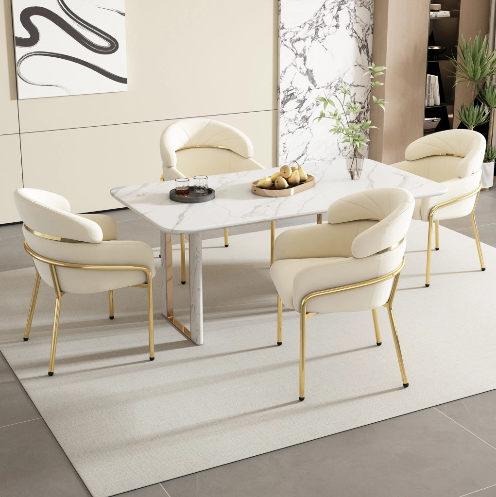 Sedia da pranzo in velluto beige con gambe in metallo; stile moderno