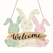 Hanger per porta di legno, porta di Pasqua con benvenuto, cartello di Pasqua per la porta, coniglio con fiocchetto, decorazione di primavera per casa e giardino.