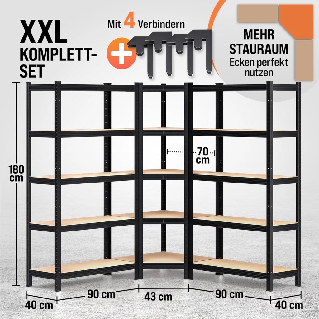 ® Scaffale Angolare Metallo 2625kg 15 Ripiani MDF Scaffalatura Metallica Scaffale Alta Portata Angolo Scaffali