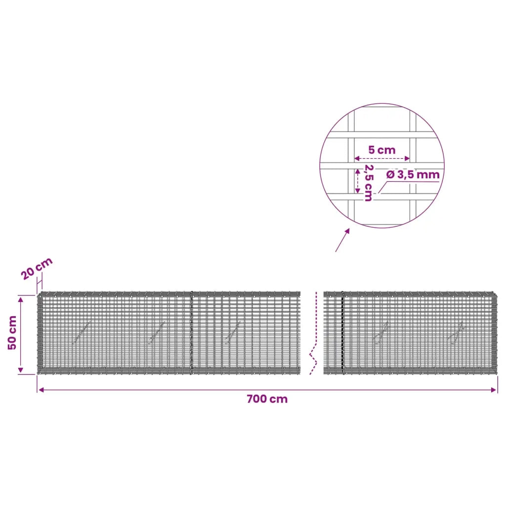 Gabione con Filo da 3,5 mm e Rete da 5x2,5 cm 700x20x50 cm 3461648