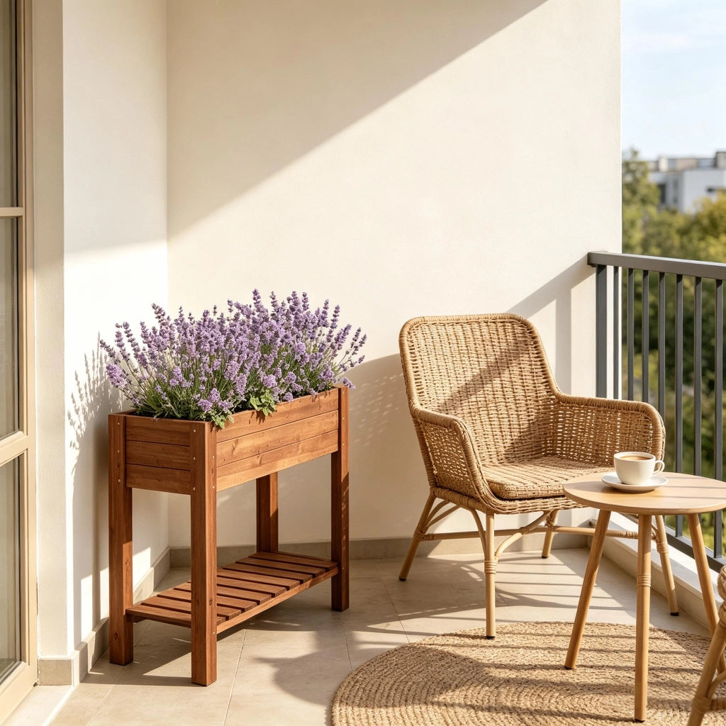 Fioriera a più livelli in legno di abete con ripiano inferiore per balcone terrazza e giardino marrone 80 × 75 × 40 cm