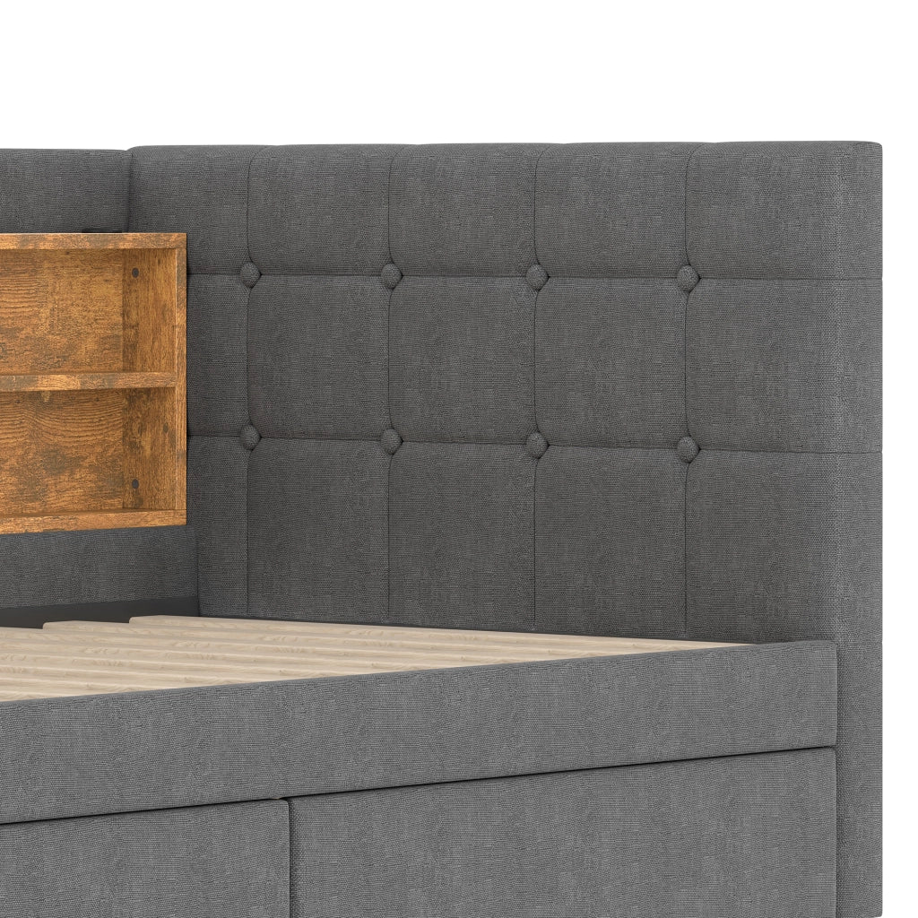 DESMIU Letto singolo 90 × 200 cm con 2 cassetti, USB, Type-C e ripiani, senza materasso, in lino, grigio