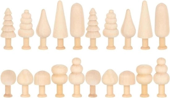 Mini albero di Natale in legno non finito, corpo a gradini in legno naturale, figure umane in legno, set da 20 pezzi