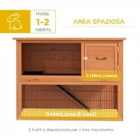 Conigliera da Esterno a 2 Livelli in Legno con Vassoio Rimovibile per 1-2 Conigli, Arancione