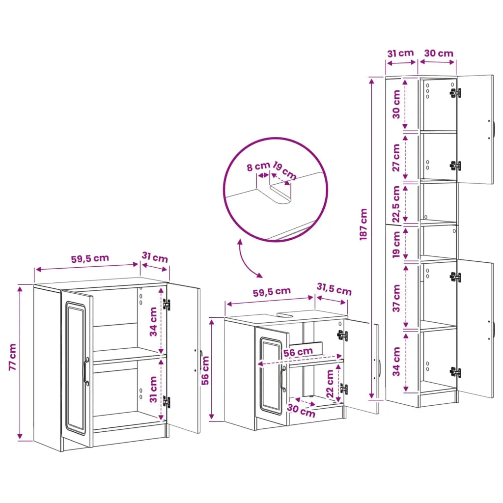 Set di armadietti da bagno in 3 pezzi UTRECHT Legno antico 3417493
