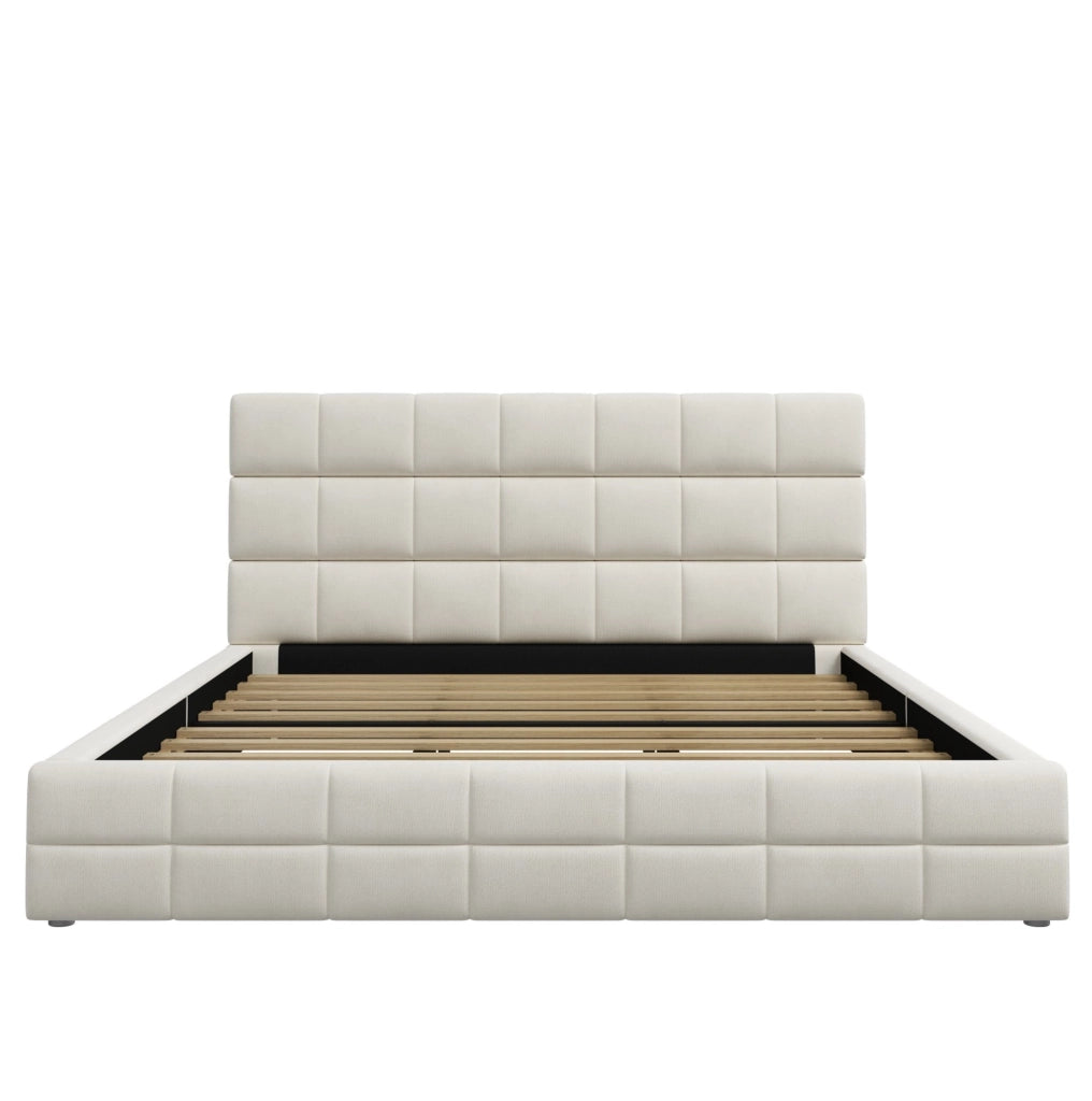 Letto piattaforma imbottito 180x200 cm beige con testiera