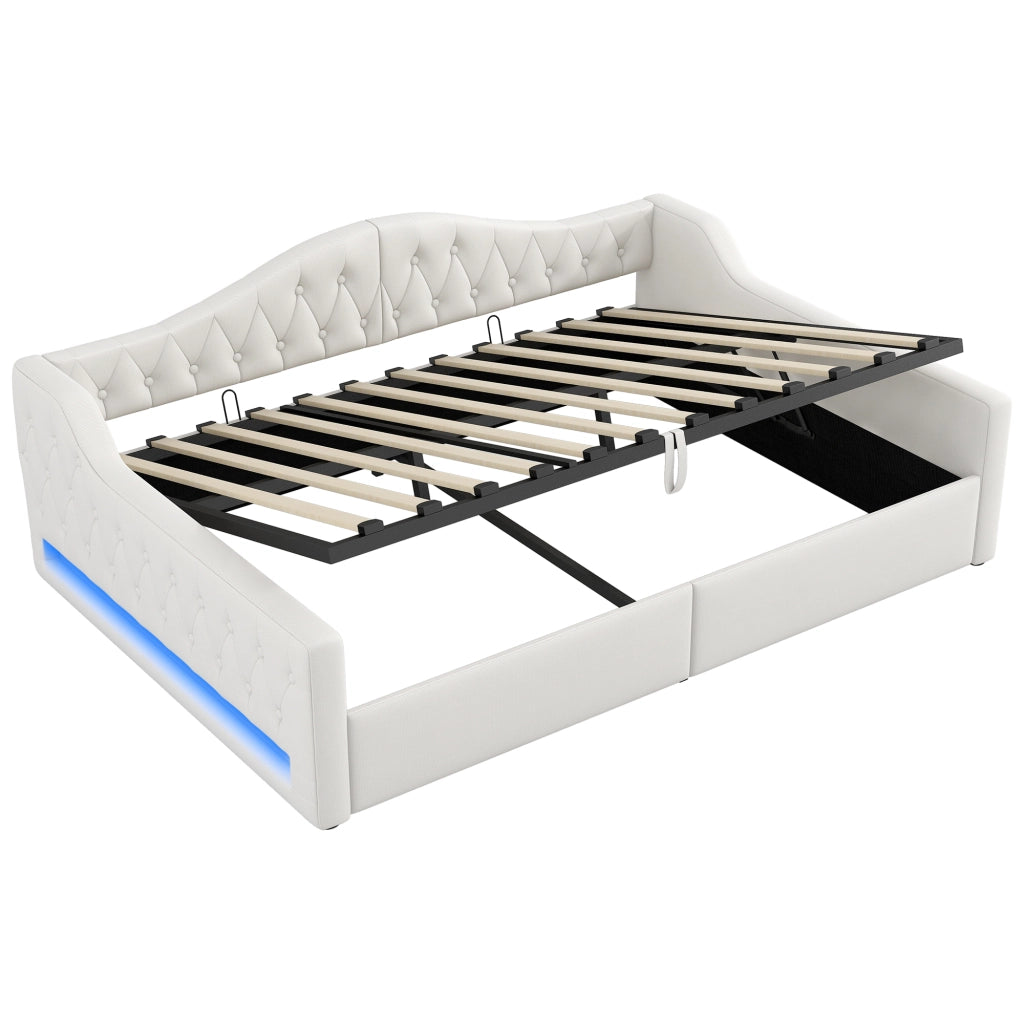 LETTO Contenitore 140x200 cm con LED Beige in MDF e Plywood