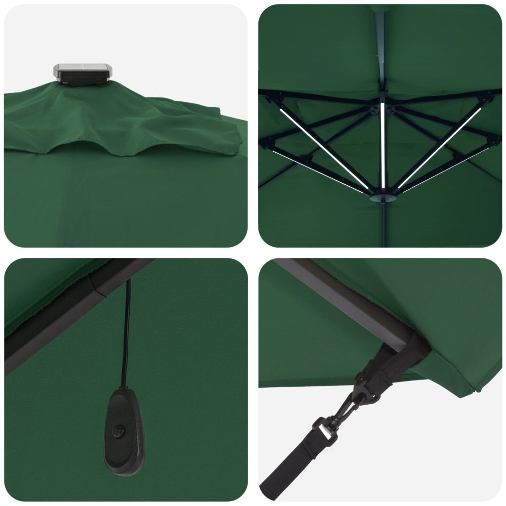Parasol Roma a sbalzo con LED Verde 352x251x265 cm Alluminio