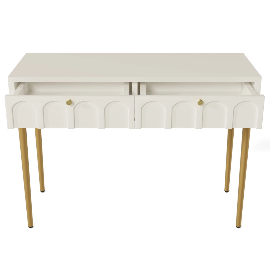 Toeletta con 2 cassetti, H76,5 x L100 x P45 cm, crema-bianco, struttura in legno e metallo