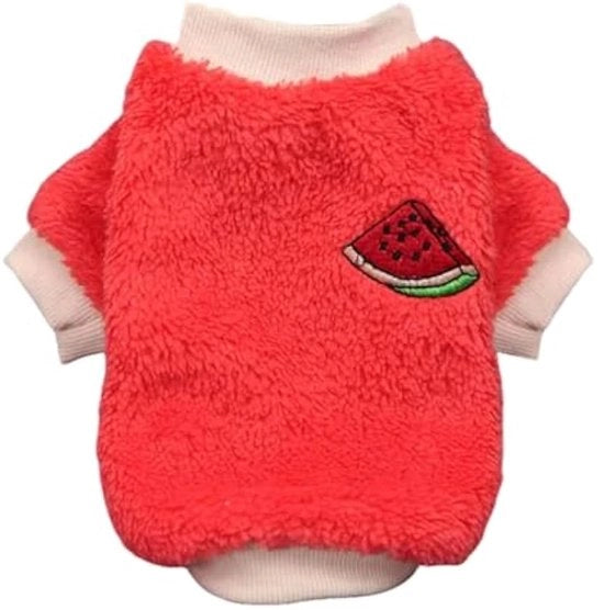 Vestito per cani, vestito per gatti e cani, cappuccio per cani, vestito per animali domestici, giacca per cuccioli, abbigliamento caldo, per chihuahua e poedel, melone d'acqua rosso - 2XL (circonferenza pettorale 52 cm, peso consigliato 5,5-6,5 kg)