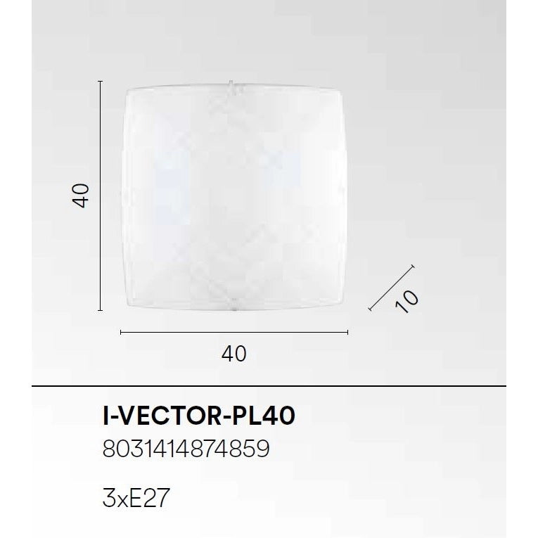 PLAFONIERA VECTOR 3XE27 40X40XH10CM BIANCA/GRIGIA.