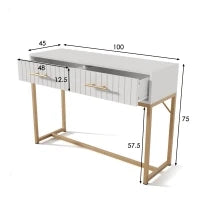Toletta Moderna con 2 Cassetti e Dettagli Dorati, Design Elegante e Funzionale, Bianco