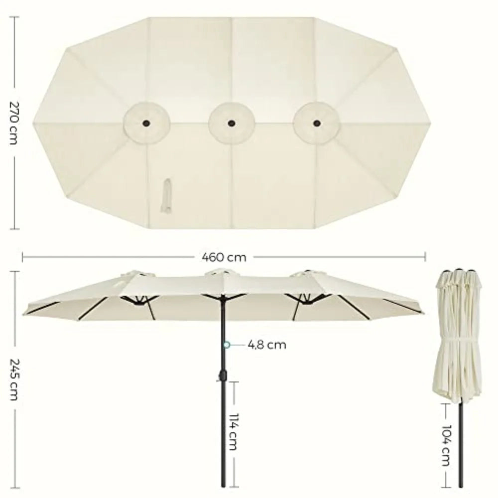 Ombrellone doppio 460 x 270 cm ombrellone extra large per terrazzo protezione UPF 50+ con manovella per esterno giardino piscina spiaggia senza base beige 12_0001751