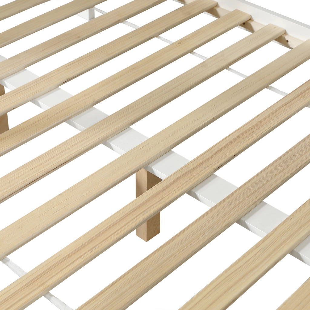 Letto a Castello 90x200 cm e 140x200 cm con Scaletta; 3 Cassetti; Bianco e Naturale