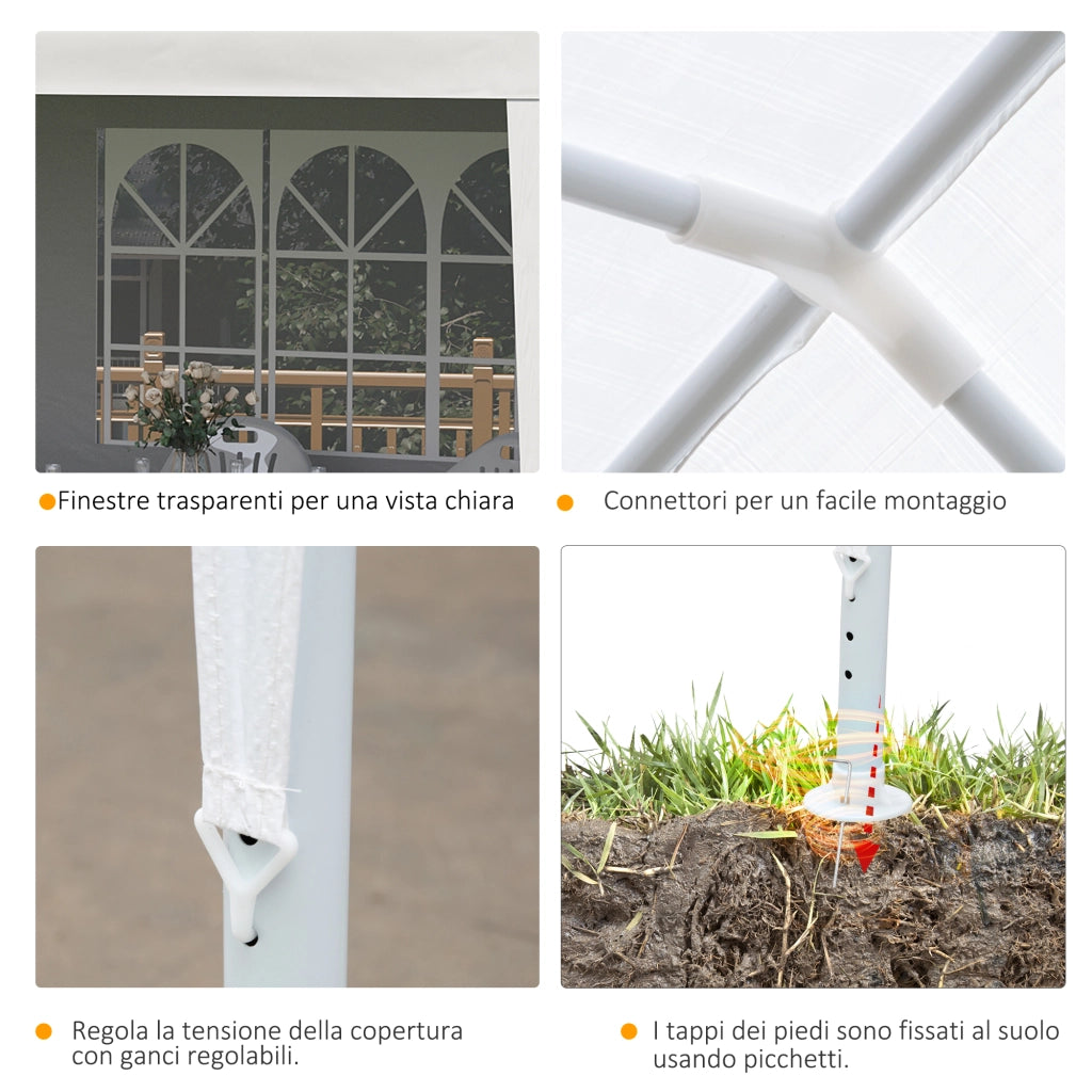 Gazebo da Giardino ¨C zephmum ¨C Bianco 5.8x2.9x2.5m con 4 Pareti Rimovibili