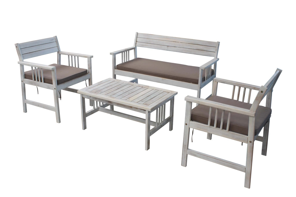 SALOTTO BALI BIANCO CON CUSCINI REALIZZATO IN LEGNO DI ACACIA