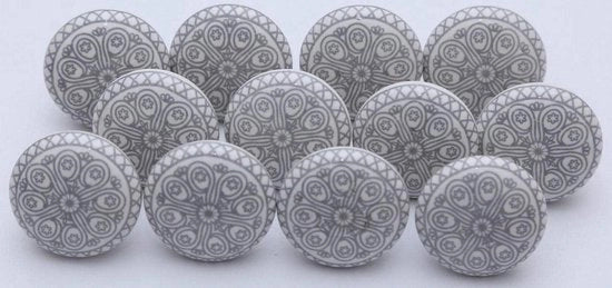 Accessori per armadi, cassetti, ceramica, decorati a mano, 12 pezzi di maniglie grigie e bianche