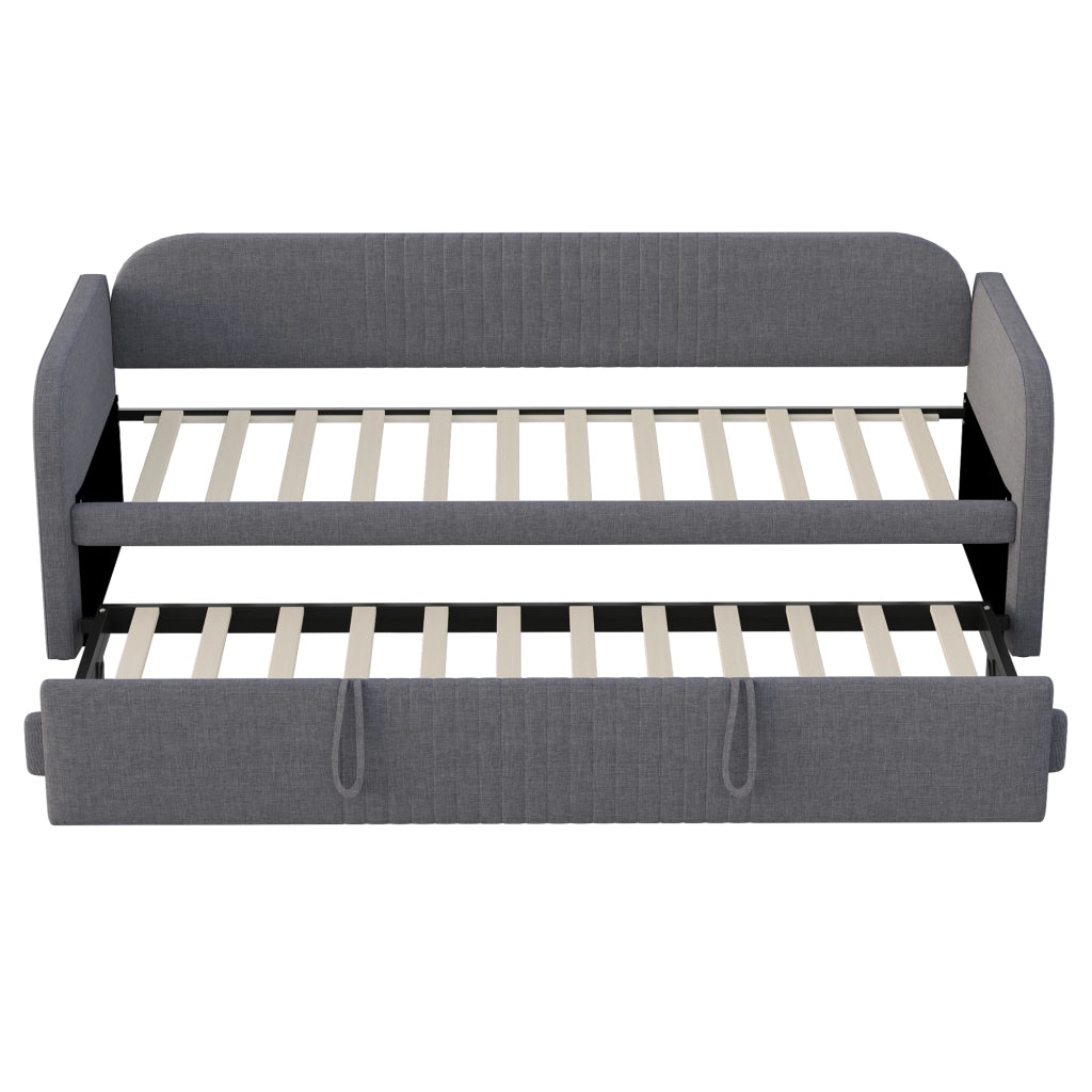 Letto imbottito estraibile matrimoniale 90×190 cm e 180×190 cm con rete a doghe; senza materasso; grigio