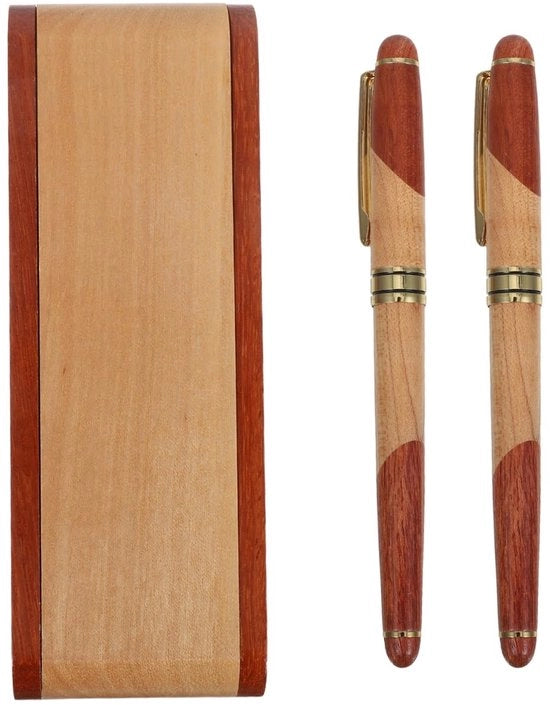 Set di Pennarelli in Palissandro di 3 pezzi - Penna in legno - Articoli da ufficio - Sostenibile - Scatola per pennarelli - Dimensioni 17 x 5,4 x 2,4 cm - Materiale per scrittura