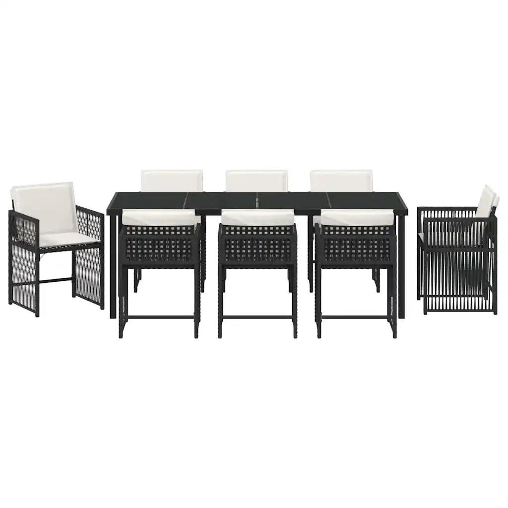 Set da Pranzo per Giardino 9 pcs Nero polyrattan 3380772