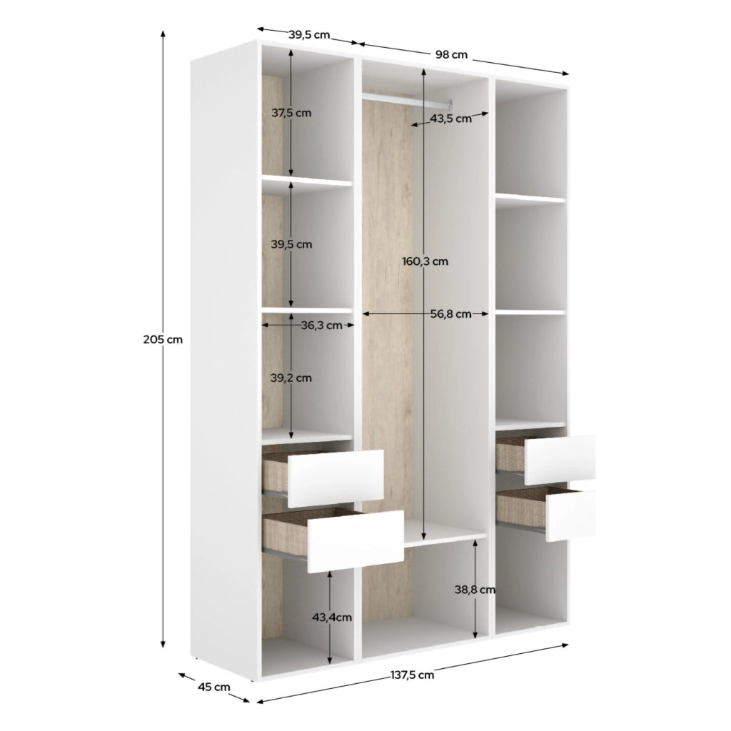 Armadio Camera da Letto Bellwood, Guardaroba Grande 7 Ripiani, 45x205h cm Bianco