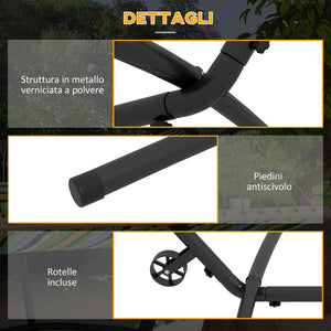 Supporto per Amaca da 330 cm max con 6 Fori e Rotelle 290x120x115 cm in Metallo Nero