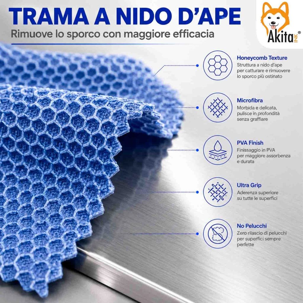 Akitaink 3 Panni in Microfibra Inox PVA 35x30 cm