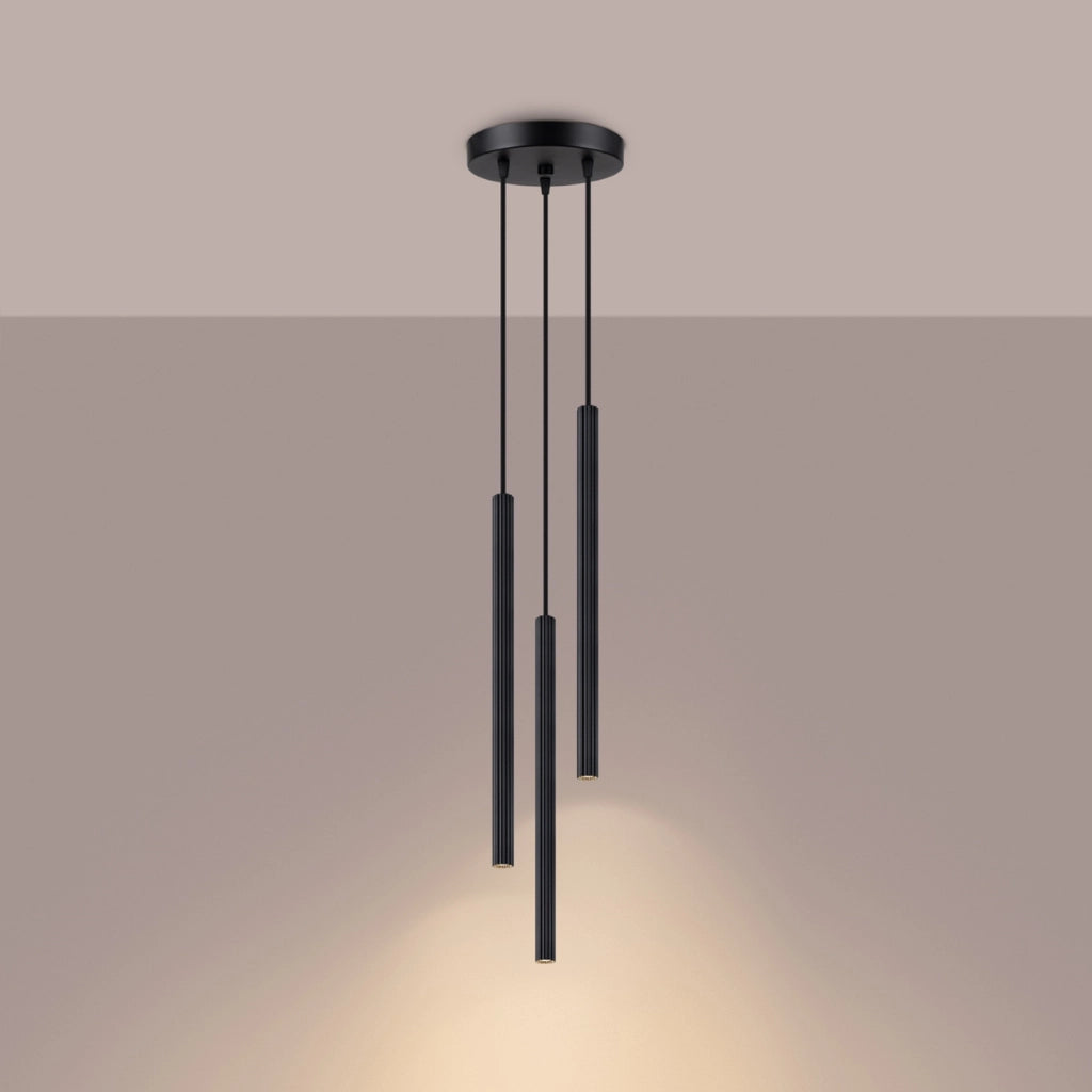 Lampada a sospensione tubi rigati nera ZENTRA 3xG9
