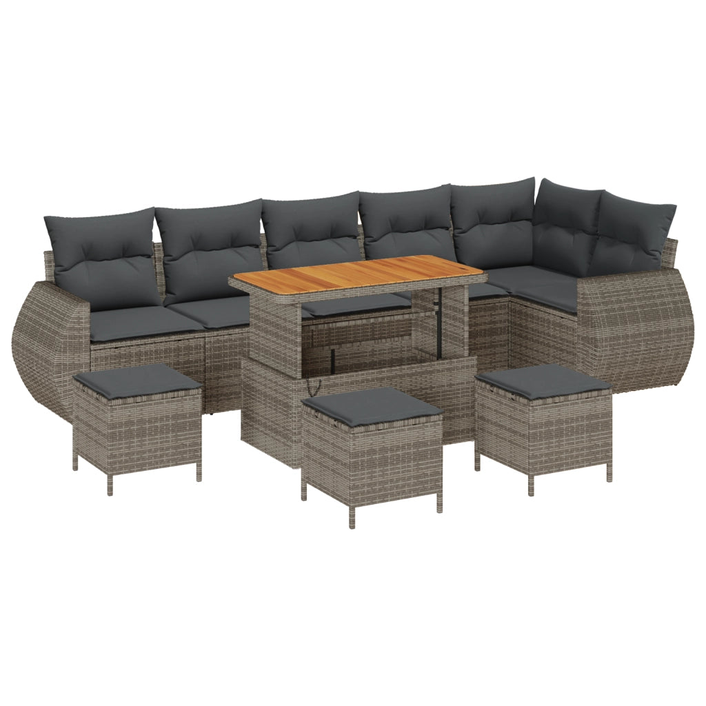 Set Divano da Giardino  da 10 Pezzi con Cuscini Grigio Polyrattan Acacia