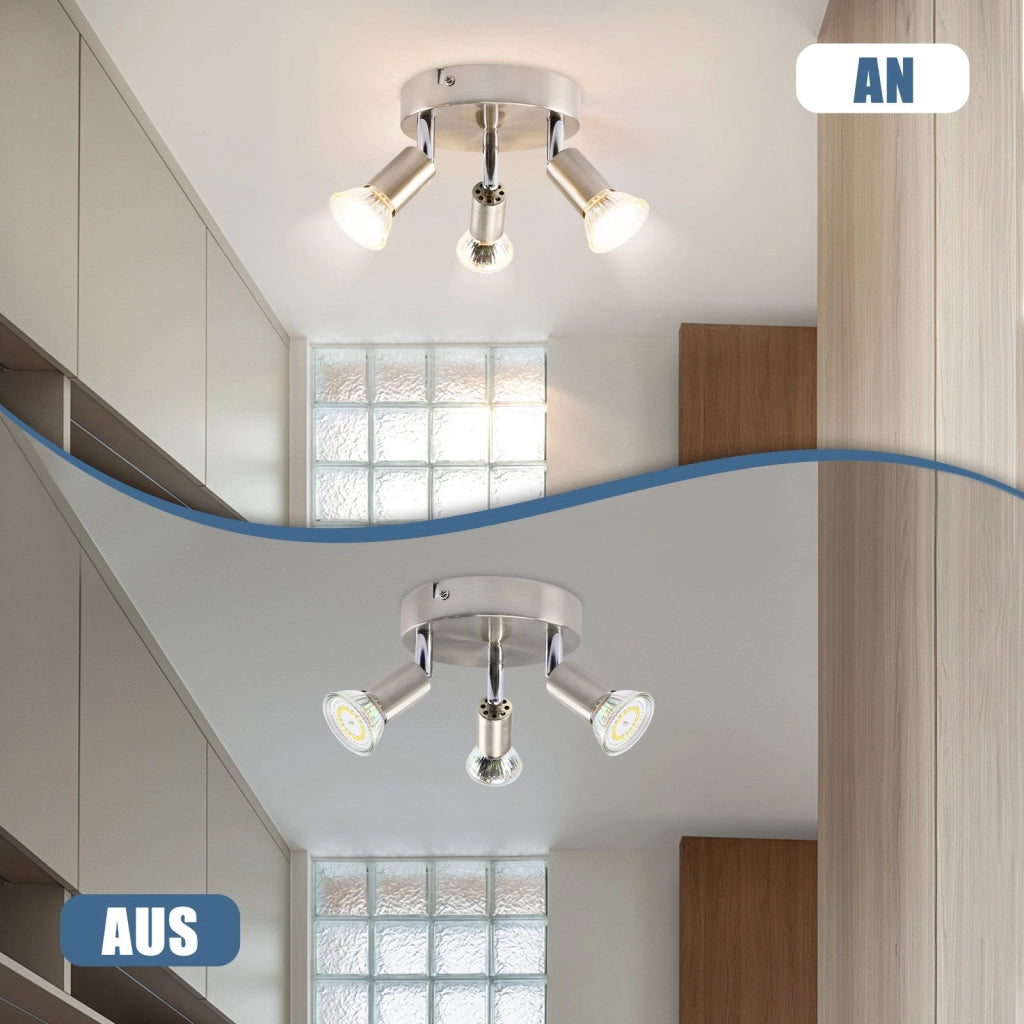 ZMH Faretto da soffitto circolari nichel 3 luci GU10 regolabili 350° stile moderno per soggiorno camera max 25W
