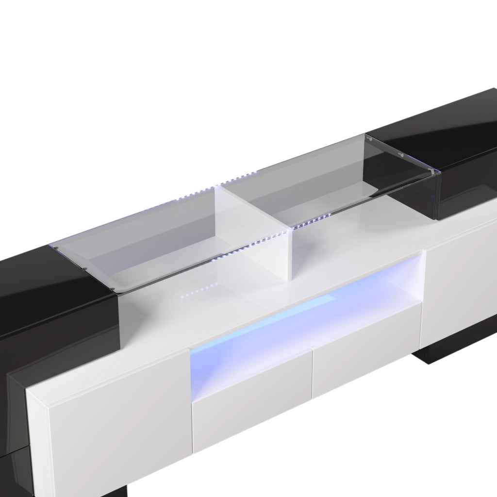 OKWISH Mobile TV con 4 Ante, 2 Cassetti e 3 Vani, LED, Finitura Lucida, per Soggiorno, MDF, 200 x 35 x 60 cm