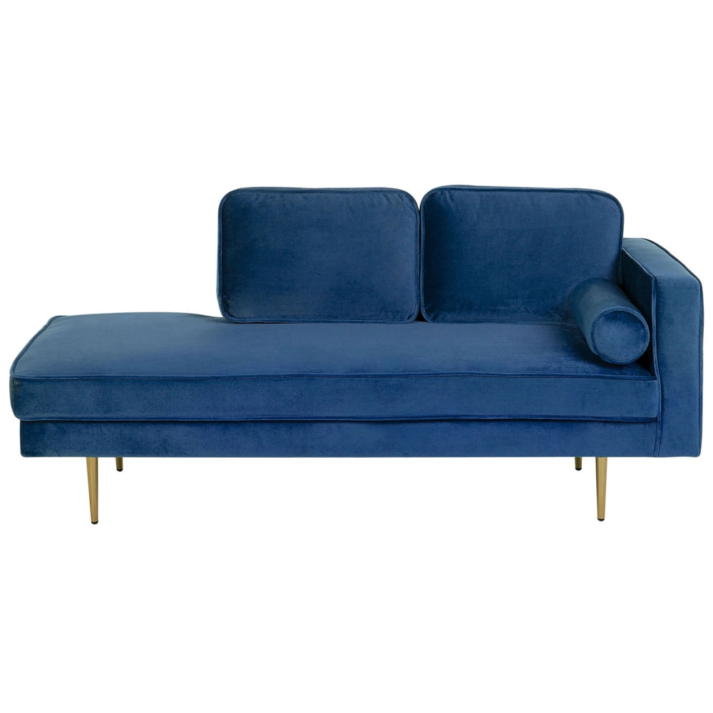 Chaise longue Blu Navy Velluto Imbottito Orientamento versione destra Gambe In Metallo Rafforzamento Cuscino Design Moderno