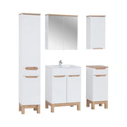 Insieme ERMANO: mobile sotto lavabo 60cm + lavabo da incasso + sifone + colonna + contenitori + mobile con specchi