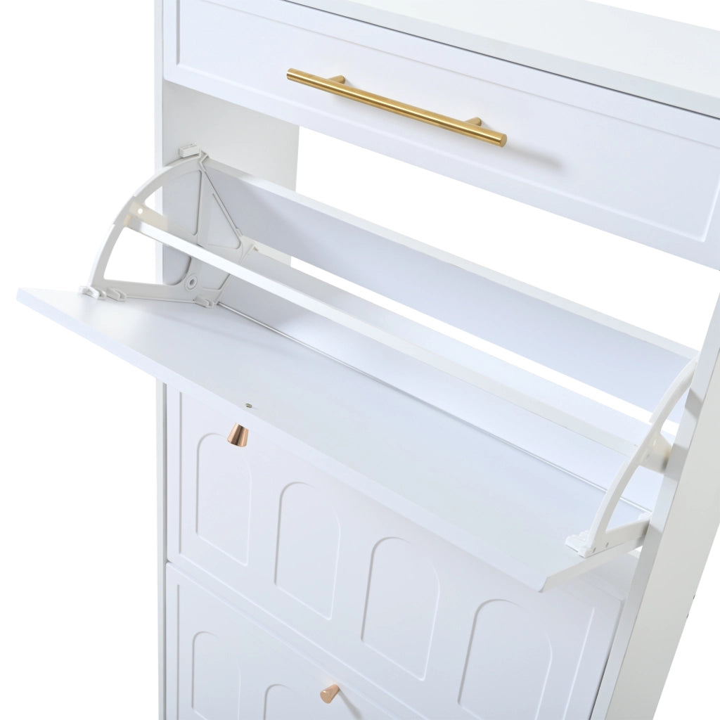 Scarpiera 70x25x123.5 cm con 6 ripiani e 1 cassetto in MDF bianco