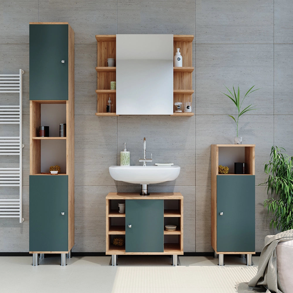 Vicco Set mobili bagno Verde 3 parti, con colonna