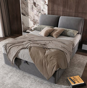 Letto imbottito 140x190 cm in velluto grigio con contenitore idraulico e 3 cassetti
