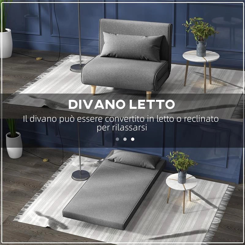 POLTRONA LETTO 3 IN 1 CON SCHIENALE RECLINABILE SU 6 POSIZIONI IN TESSUTO, 94X78X80 CM, GRIGIO