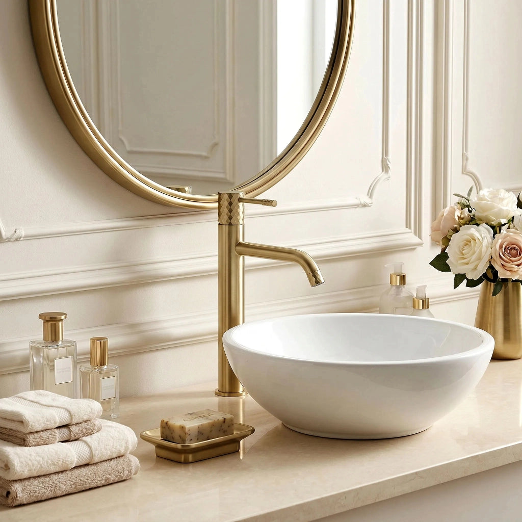 Rubinetto Da Lavabo Rea Lungo Diamond Brush Gold High
