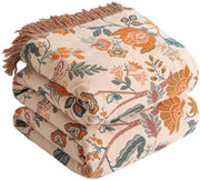Boho deken 100% cotone - mousseline sprei a doppia faccia 150x200cm, deken per divano e letto, design estetico, ideale per salotto e camera da letto, arancione/verde.
