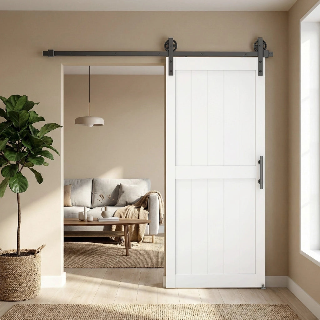 Porta Scorrevole 81,3x3,5x213,4 cm Porta da Interno in Stile Industriale in MDF e Legno Bianco