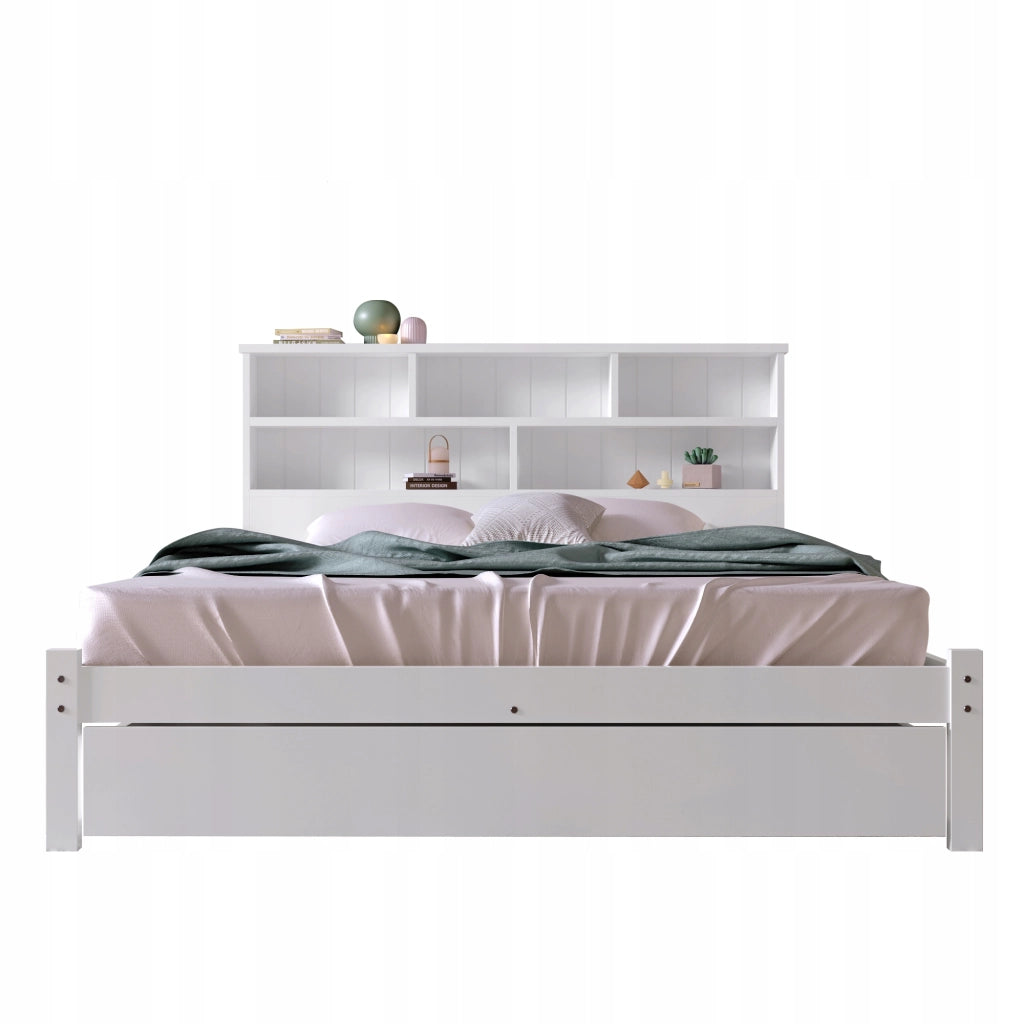 Letto con cassetti e scaffale per libri - Xylo - 140x200cm - Bianco - Per bambini/ragazzi