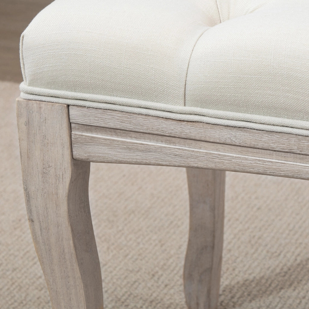 Panca imbottita vintage in beige, 110 x 40 x 48 cm, con struttura in legno di gomma e capacità di carico 180 kg