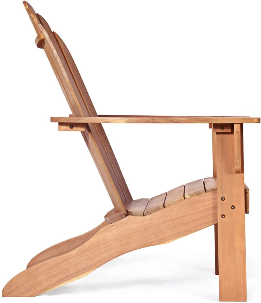 Adirondack - Sedia da giardino in legno di acacia con schienale e braccioli, ergonomica, in legno, fino a 160 kg, per balcone, giardino, spiaggia (naturale)
