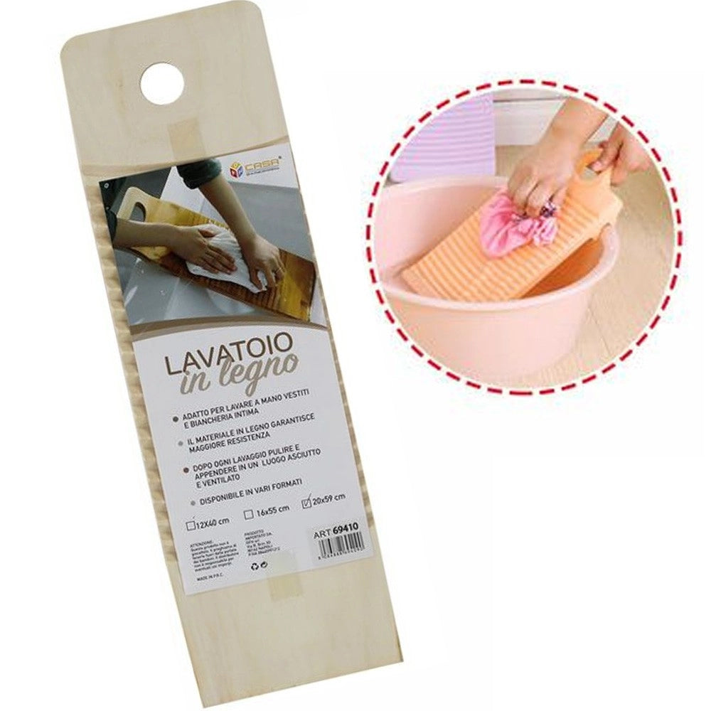 Trade Shop - Tavoletta Rettangolare Legno Lavatoio Lavaggio A Mano Biancheria Viaggio 20x59cm -