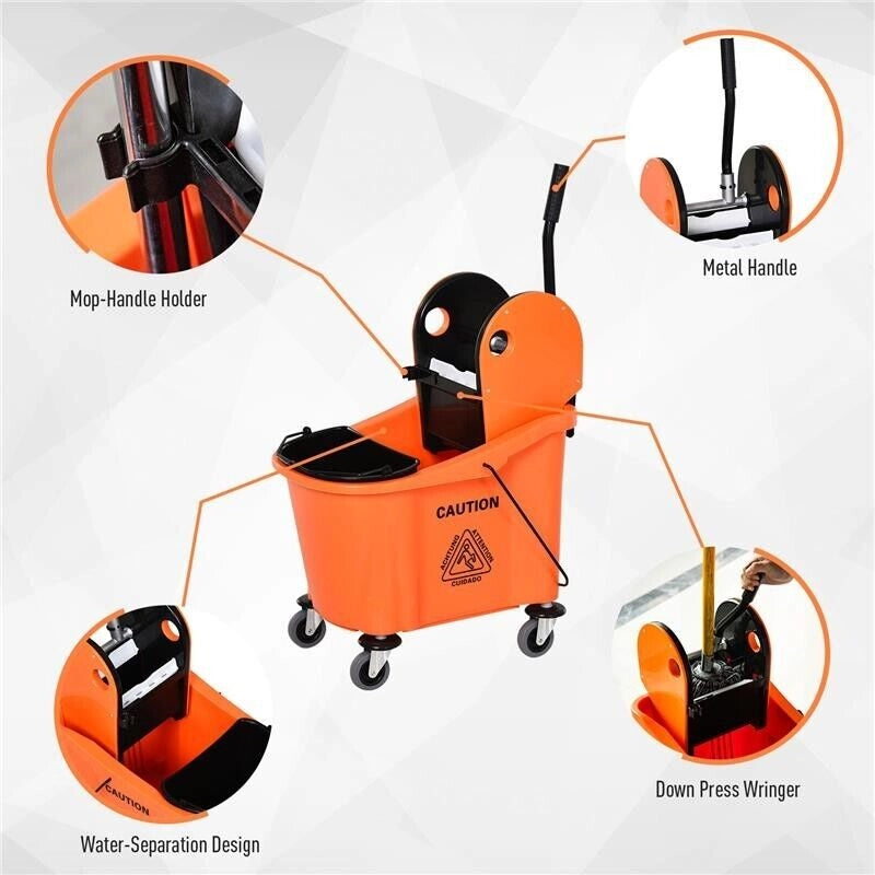 CARRELLO SECCHIO LAVAPAVIMENTI DA 36L CON STRIZZATORE PRESSA ARANCIONE
