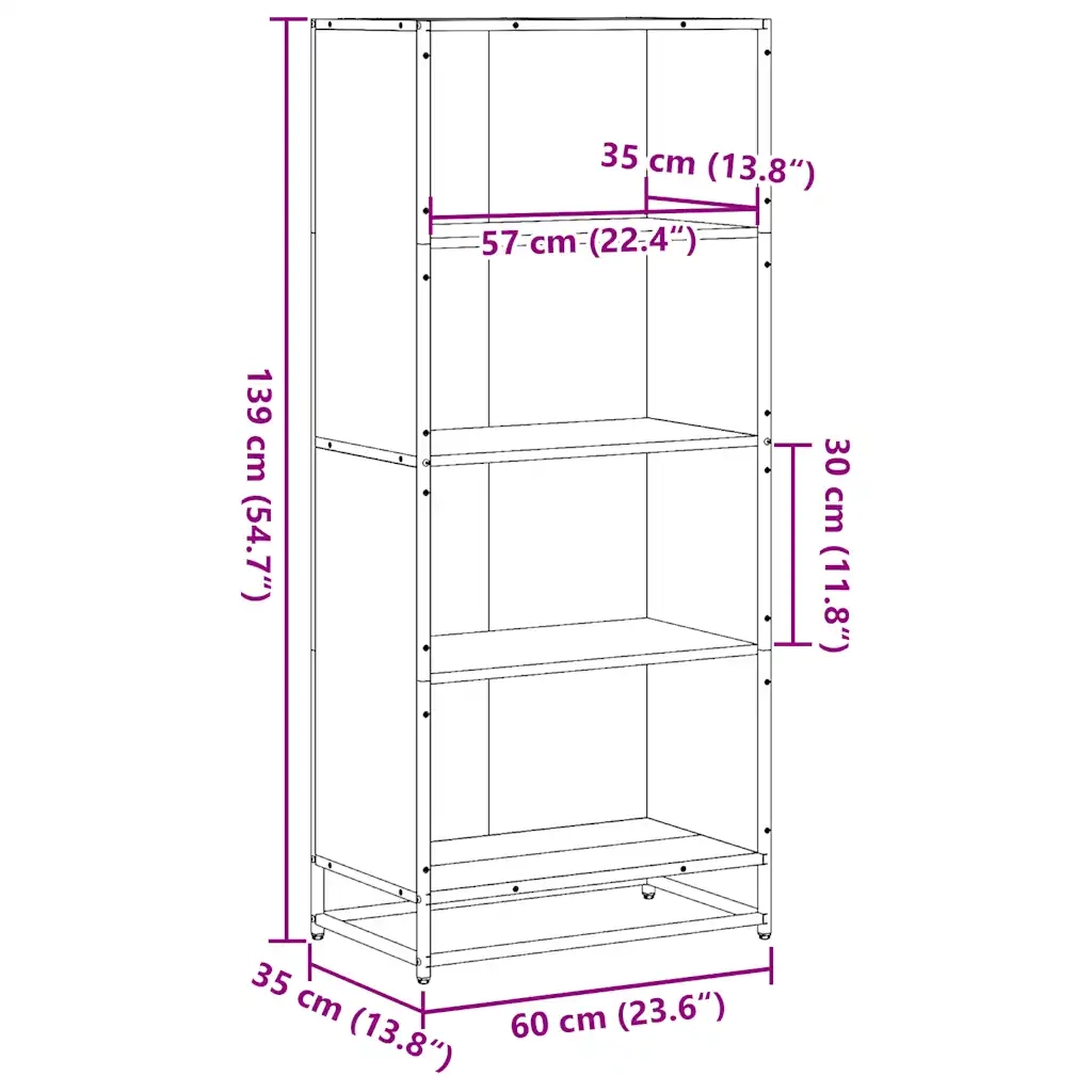 Libreria-Scaffale per Libri-Mobile di Stoccaggio Grigio Sonoma 60x35x139 cm in Truciolato