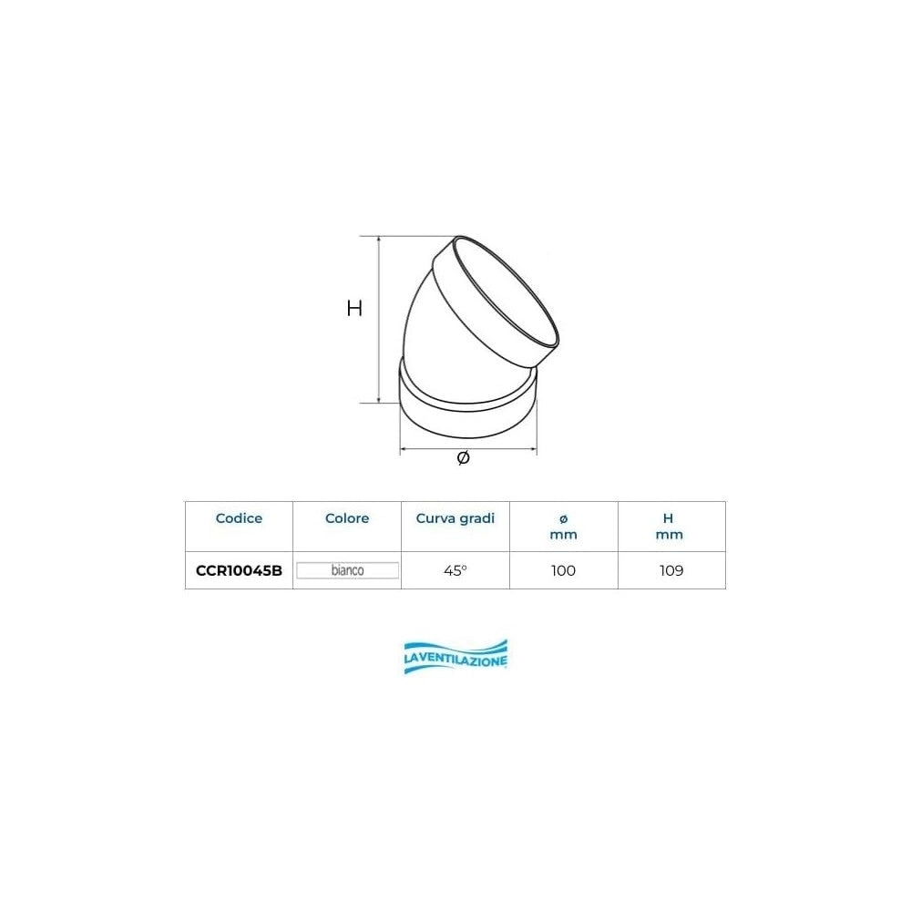 First 100mm a 45° curva semicurva gomito ff per tubi tondi aerazione cappa